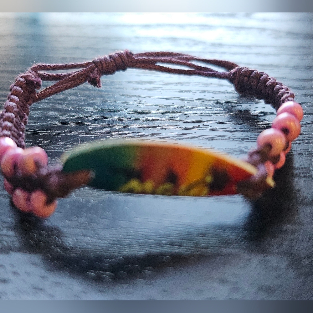 Vintage Maui Surfboard Bracelet Purple String w/ Pink Beads OS